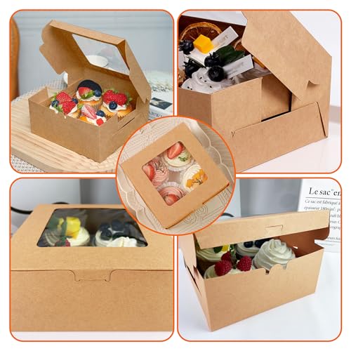 6x6x3Inch Cupcake Boxes with Window, 8 PCS Cookie Bakery Boxes,Brown - color: Brown