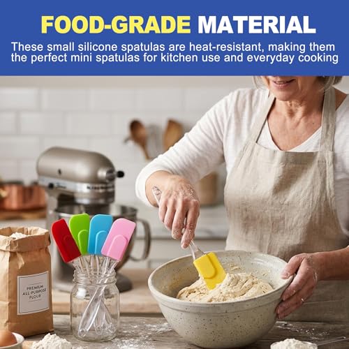 6 Piece Mini Silicone Spatula Set, Heat Resistant Small Rubber Spatulas for Kitchen Use, Non-Stick Baking, Cooking & Mixing Tools, Flexible Scrapers for Jars - Multicolor