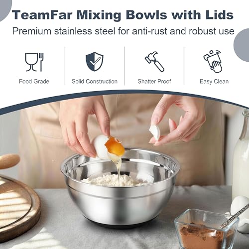 TeamFar Mixing Bowls, Stainless Steel Salad Bowls with Lids - Black - color: Black