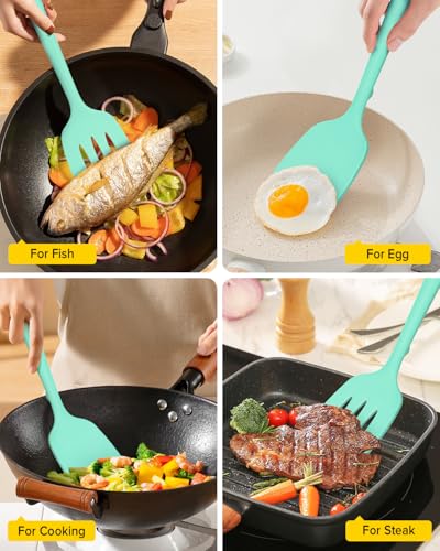 BUNDLEPRO Silicone Spatula, Solid & Slotted Turner, One-Piece, 2 Pack,Green - color: Green