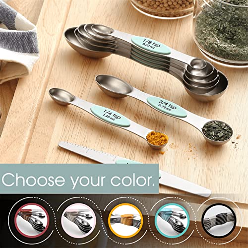 Spring Chef Stainless Steel 8 Magnetic Measuring Spoons for Kitchen, Mint - color: Mint, size: 1-Pack