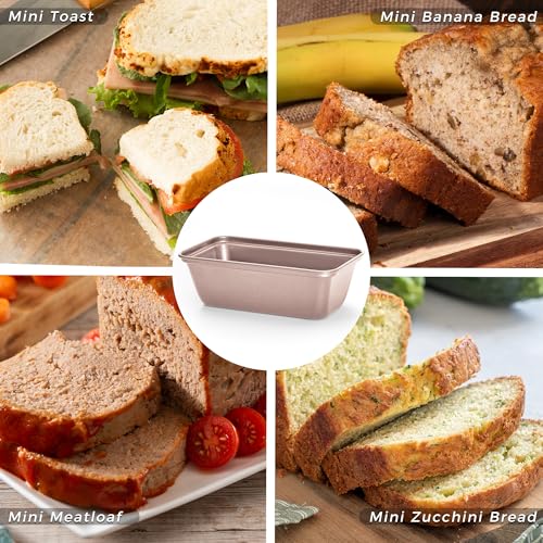 HONGBAKE Mini Loaf Pans for Baking, Nonstick Small Bread Pans of 3, 6 x 3.2 x 2 In Tiny Carbon Steel Small Baking Pans - Rose Gold - color: Rose Gold, size: Mini 3 Pack 6 x 3.3 x 2"