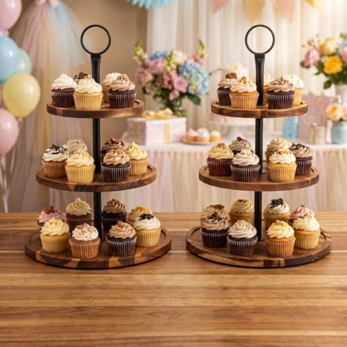 Arttown 6Pack Dessert Table Display Acacia Wood Cake Stand with Lid