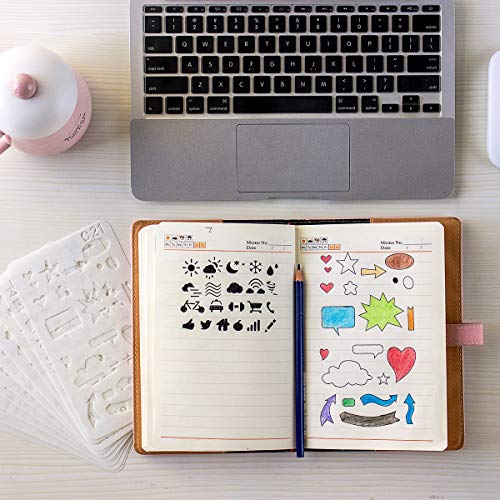 Journal Stencil 20 PCS Plastic Planner Stencils Set for Journal Notebook Diary Scrapbook DIY Drawing Card Template Journal Stencils, 4x7 Inch1