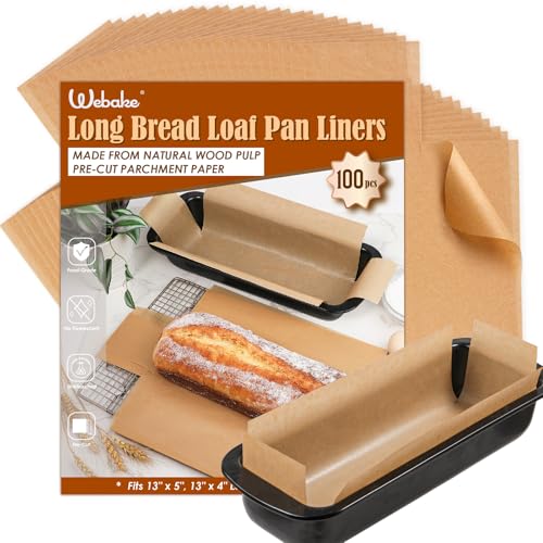 Webake Unbleached Parchment Paper Large Loaf Pan Liners for 13" x 5" Long Baking Bread, Original Precut, Non Toxic 100 Pcs - color: Brown 13x5