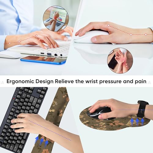 Ergonomic Keyboard Mouse Pad Wrist Rest Support Set for Laptop/Computer/Desktop,Memory Foam Hand Rest Wrist Cushion for Gaming/Office,Lightweight Comfortable & Pain Relief (Flowers) - color: Flowers