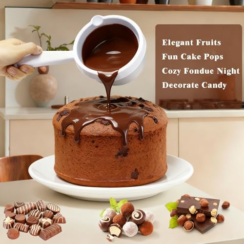 fisca Chocolate Melting Pot Candy Melter with Temperature Display and Adjustable Temperature,Dip,Drizzle & Decorate Strawberries, Cake Pop and Chocolates，Ideal Kitchen Gadget