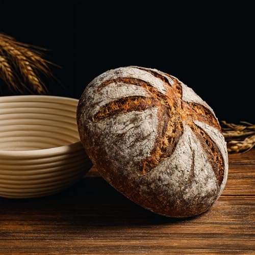Saint Germain Bakery Premium Round Bread Banneton Basket with Liner - Perfect Brotform Proofing Basket for Making Beautiful Bread (9 inch) - size: 9 inch