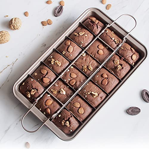 Brownie Pan with Dividers, Non-Stick 18 Pre-cut Crispy Edges, Carbon Steel - color: Gold