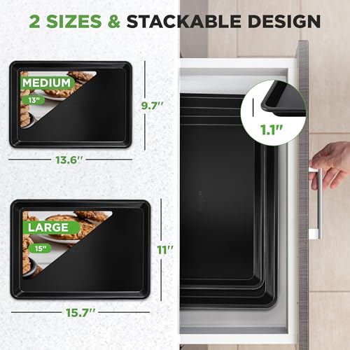 NutriChef 2-Piece Non-Stick Black Cookie Sheets - Versatile & Durable Non-Toxic Carbon Steel Bakeware Sets, Stackable Baking Tray for Cookies, Brownies, Jelly rolls - Oven Safe & Easy Clean - color: Black