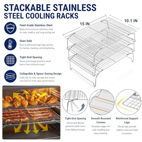E-far Cooling Rack 15”x10”, 4-Tier Collapsible for Cooking and Baking