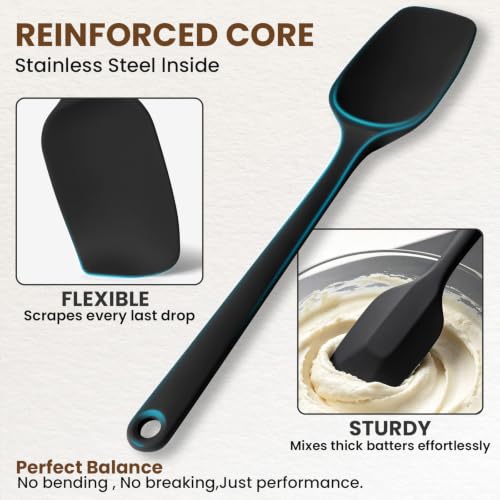 Silicone Spatula Set,9-Piece BPA Free Food Grade Heat Resistant Spatulas for Cooking Baking,Seamless One Piece Design,Non-Stick Safe,Dishwasher Safe,Withstands -104°F to 600°F（Black）