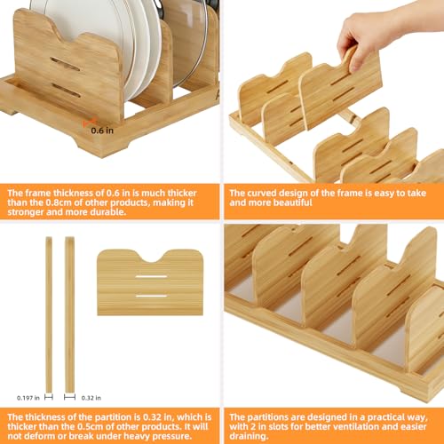 Pots and Pans Organizer Under Cabinet, Cutting Board/Baking Sheets Storage Rack, Adjustable Bamboo Pot Lid Holder, Pot Lid Organizer Inside Cabinet, Pot and Pan Organizers(Natural) - size: 60