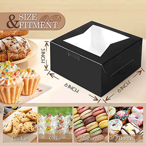 KPOSIYA 65PCS Bakery Boxes with Window 6x6x3 Inches 5 Style Cookie Boxes Small Pastry Boxes for Candy, Dessert, Pastry, Donuts, Birthday Party, Wedding(Black) - color: Black
