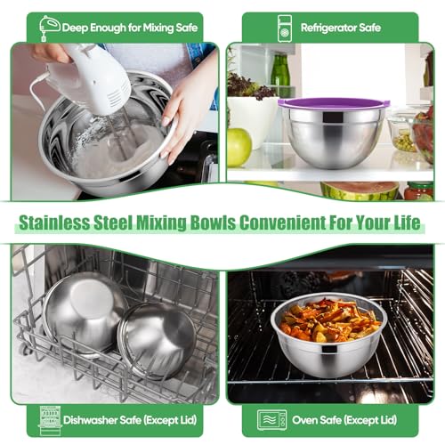 P&P CHEF Metal Mixing Bowls with Lids Set, Airtight Lids & Multicolor - color: Multicolor, style: Airtight Lids