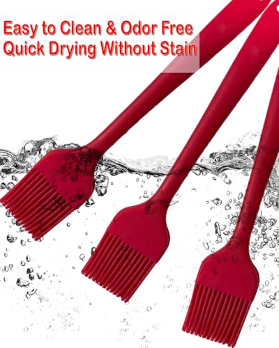 Pastry Brush For Baking,Silicone Basting Brush For Cooking,315°C Heat Resistant Food Brush for Oil & Sauce,Non-Shedding Kitchen Brushes for Butter Bread Meat Egg Wash Cake Baster(3pc Red) - color: Red