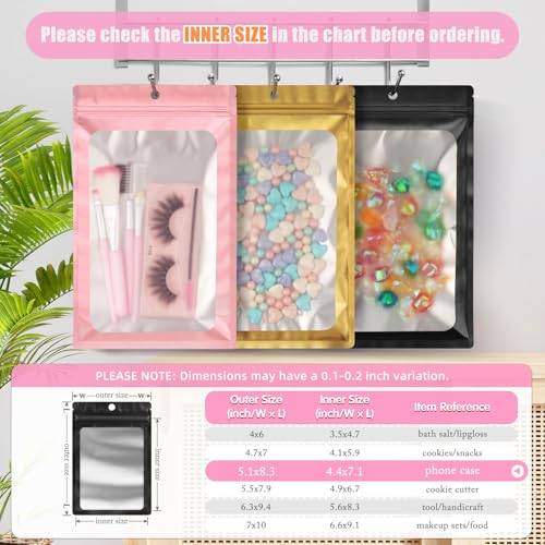 FUNFERY 100 Pack Mylar Resealable Bags, Black Foil Packaging Bags - color: Black, size: 5.1 x 8.3 inch