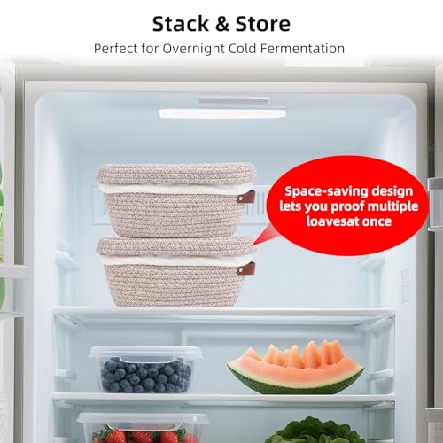 Stackable Cotton Banneton Proofing Basket Set, With Pro Sourdough Aliquot Jar for Rise Tracking – 2 x 10 inch Oval Bread Basket, Sourdough Baking Tools for Artisan Bread Makers