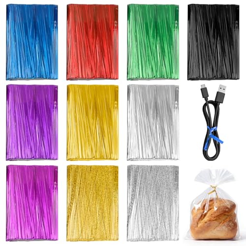 Supkiir 10000 Pcs Metallic Twist Ties for Plastic Bags, 10 Colors Reusable Twist Ties, 4-inch Bread Tie for Plastic Bags, Party Gift Bag, Pastry Bag, Bread Cookies Candy Snacks and Baked Bags
