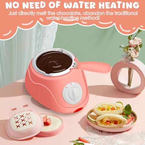 8.45oz Melting Fondue Pot, MINI Electric Chocolate Melting Set, Chocolate Fondue Fountain, Warmer Machine for Milk Chocolate, Cheese, Butter, Candy, Pink