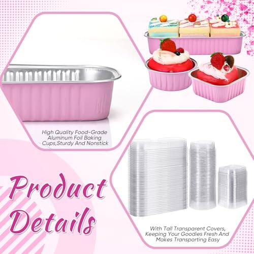 Rtteri 150 Pcs Mini Cake Pans with Lid Disposable Ramekins 6.8oz 5oz, Pink - color: Pink
