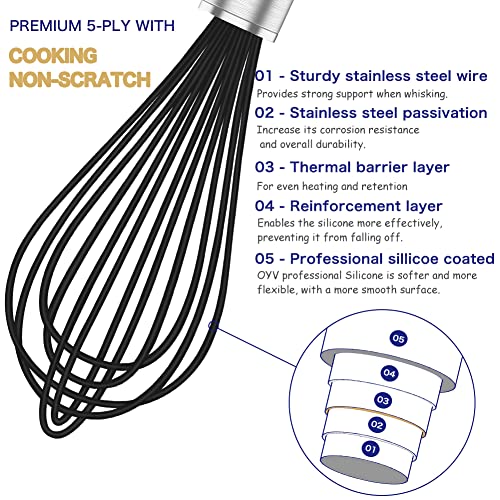 OYV Black Silicone Whisk Set of 3, 8/10/12 Inch, Non-Scratch - color: Premium(Black Pack)