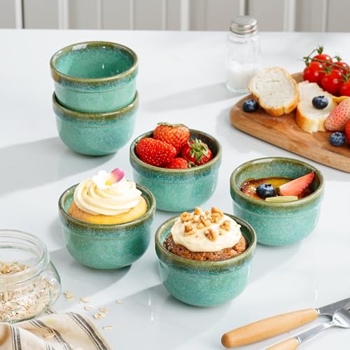 Henten Home 6 oz Ceramic Ramekins Oven Safe, Serving Bowl Set of 6 - color: Green-6