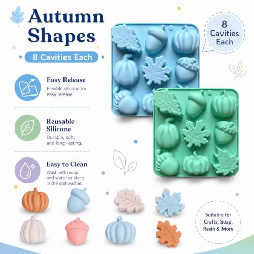 4 Pcs Autumn Silicone Molds Pumpkin Acorn Maple Leaf Fondant Baking Tray - color: blue green