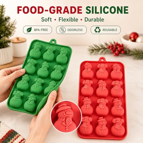 Christmas Silicone Molds for Chocolate, 2 Piece 48-Cavities Christmas Cute Snowman Molds, Red & Green Winter Mini Xmas DIY Candy Chocolate Dessert Pudding Jelly Making - color: Style7