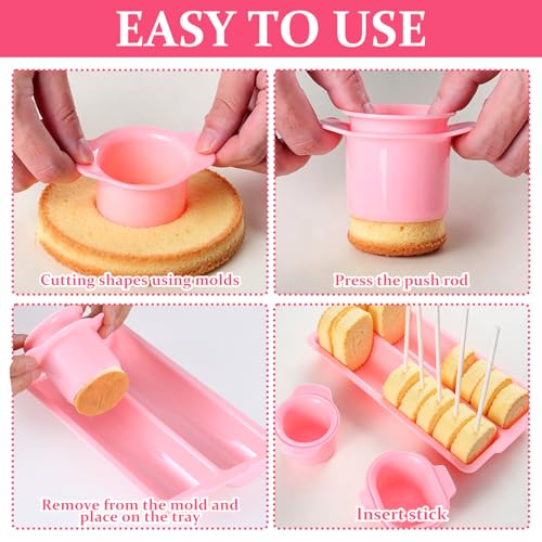 Round Cake Pop Mold Set 3 PCS Cake Pop Cutter with 9 Inch Tray Includes 100 Lollipop Sticks 100 Bags and 100 Ribbons for Making Home Desserts Birthday Parties Desserts