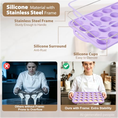 Purple Mini Silicone Muffin Molds: 2 Pack 24 Small Cupcake Mold for Baking - color: Purple, size: Mini: 24 Cup