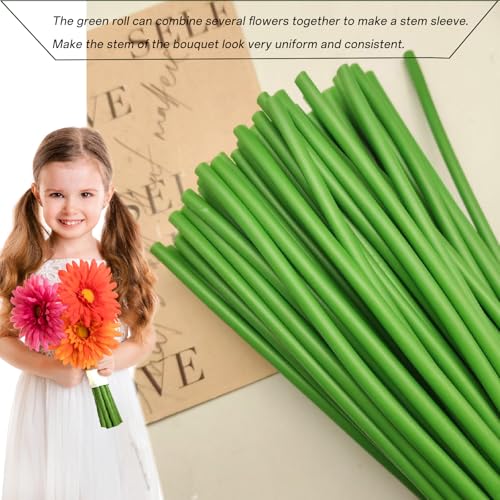 (2PCS) Green tubular flower stems wrap, used to thicken the flower stem - size: Green 4.5MM(2PCS)