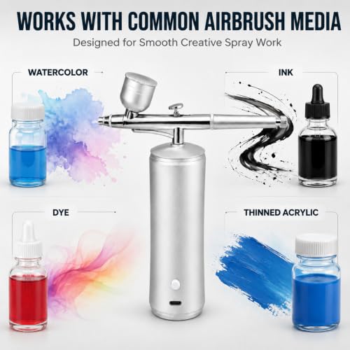 Cordless Airbrush Kit with Compressor, 48PSI Rechargeable Spray Gun Set, 0.3mm Nozzle & 2 Paint Cups (20cc/40cc) for Painting, Nail Art, Cake Decor, Makeup, Modeling