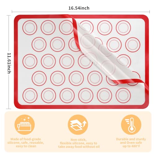 Luckyiren 2 Pack Silicone Macaron Baking Mat, Half Sheet Liners, Red/White - color: Red with Circles 0.4mm
