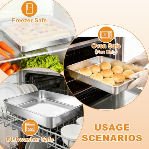 Stainless Steel Baking Pan with Lid, 12⅓ x 9¾ x 2 Inch Deep Rectangle Cake Pans with Cover for Cakes, Brownies, Cookies, Deep Side & Heavy Duty,Dishwasher & Fridge & Oven Safe(2 Pans + 2 Lids) - size: 12.4 x 9.85 x 2 Inch