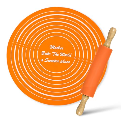 Silicone Rolling Pin Backing Mat Set, 13" Dough Roller with Non Stick Pastry Sheet, Small Fondant Roller Round Kneading Mat for Bread Cookie Pie Pizza Sourdough Kitchen (Orange) - color: Orange