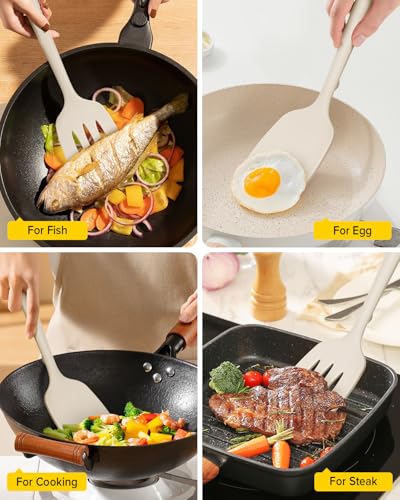 BUNDLEPRO Silicone Spatula, Solid & Slotted Turner, One-Piece, 2 Pack,Khaki - color: Khaki