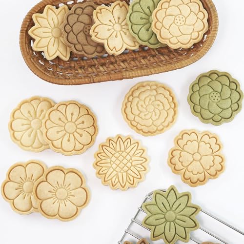Flower Cookie Cutters 8Pcs Fancy Floral Biscuits Molds for Party Favors - color: Flowers E