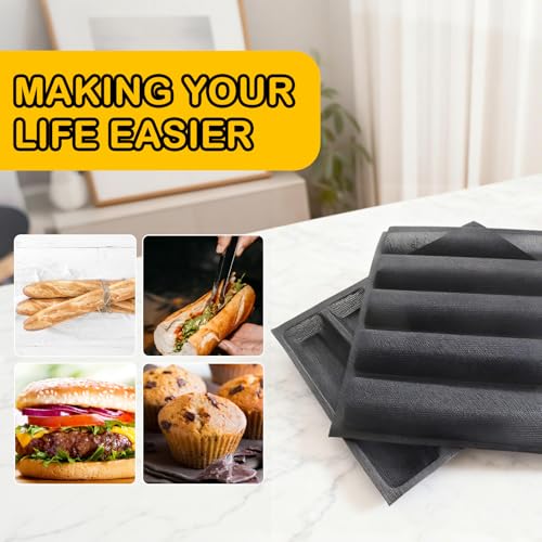 Silicone Perforated Baking Forms, 8-Loaf Baguette Bread Pan & French Bread Baking Pan, Reusable Perforated Baking Mat & Silicone Molds for Baking (29.92x16.14inch, Black) - size: 8-Loaf