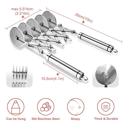 Star Brand Pastry Cutter with Grinder Spaghetti Dough Roller Knife Stainless Steel Pizza Slicer Pasta Wheeling Attice Roller Adjustable Dough Divider with Handle - size: 1 Count (Pack of 1)