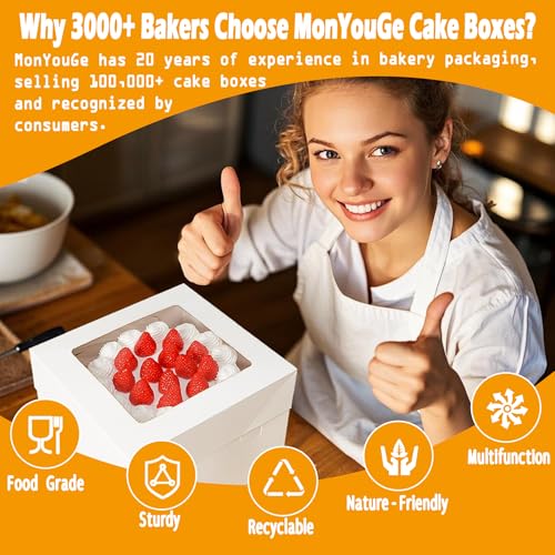 10x10x10 Inches Cake Boxes with Cake Boards, 3 Pack Premium Tall Cheesecake Boxes with Display Window for Christmas, Birthday, Wedding - size: 10 x 10 x 10 Inches-3 Pack