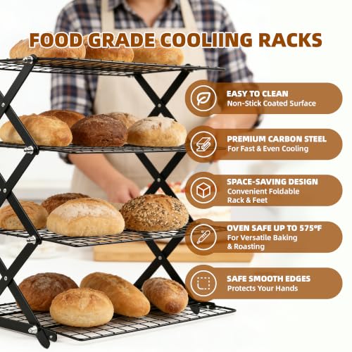 3 Tier Collapsible Cooling Rack Sourdough Cooling Rack 17"x10" - color: Black, size: 3-Tier