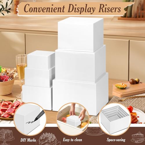 6 PCS Buffet Risers, Large Food Risers for Buffet Table, Dessert Display - color: White, size: 10" 9" 8" 7" 6" 5"