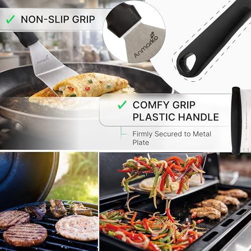 Griddle Sraper Flipper - 2 Metal Spatulas - Great for cast Iron Griddle BBQ Grill Flat Top - Commercial Grade - Griddle Accessories - color: Plastic Handle Set