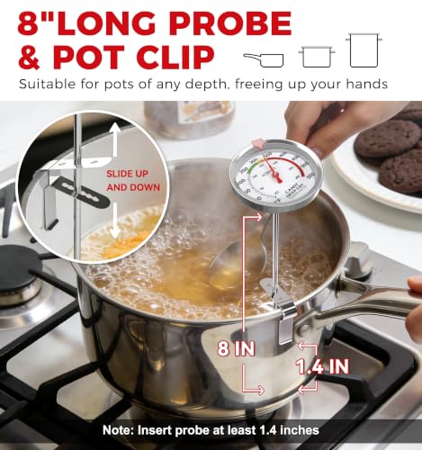 BOMATA 2-Pack Candy Thermometer with Pot Clip,IP67 Deep Fry Oil Thermometer - color: Silver & Gray (Pack of 2)