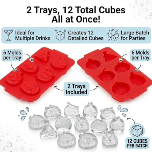 Angry Birds Ice Cube & Chocolate Molds- 2 Trays, 12 Cavity Silicone Baking Molds- 3D Fun Animals for Whiskey Cocktails, Chilling Drinks- Reusable Dessert for Parties or Gift, Easy Fill Dishwasher Safe