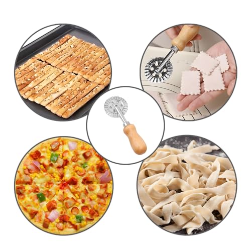 Ravioli Cutter Wheel, Fluted Pastry & Pizza Wheel with Wood