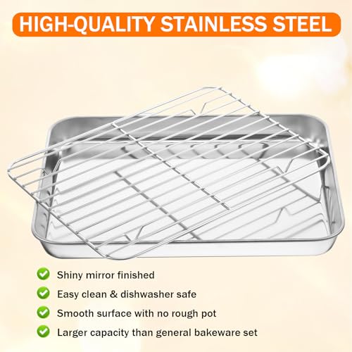 Baking Sheet with Wire Rack (2 Pans + 2 Racks), Stainless Steel Cookie Sheet with Cooling Racks, Stainless Steel Cookie Sheets Pan and CoolingRack for Baking Cookies Jelly Rolls