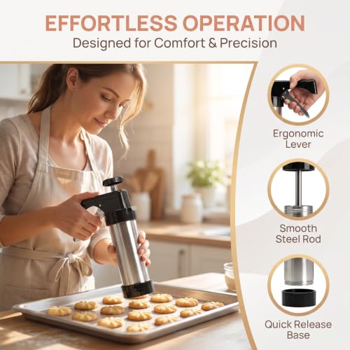 22-Piece Stainless Steel Cookie Press Set, 13 Discs & 8 Piping Tips - color: Black