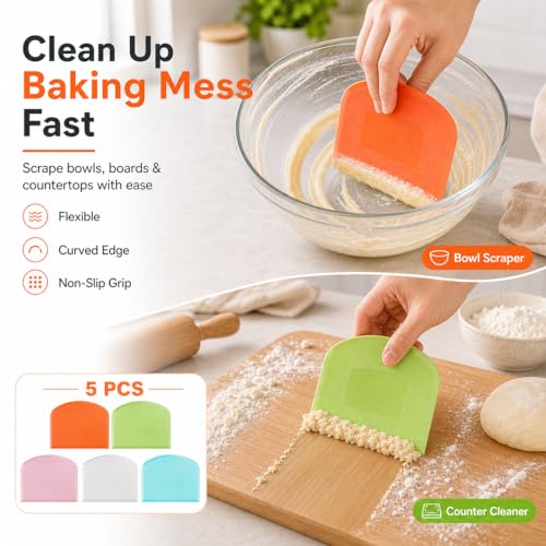 Flexible Dough Scraper & Cutter Set, 5-Piece Bench & Bowl Scrapers